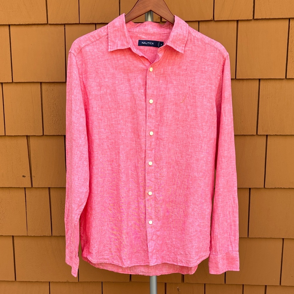 NAUTICA | Coral Beachy Preppy Minimalist Summer Coastal‎ Linen Blouse | Size L